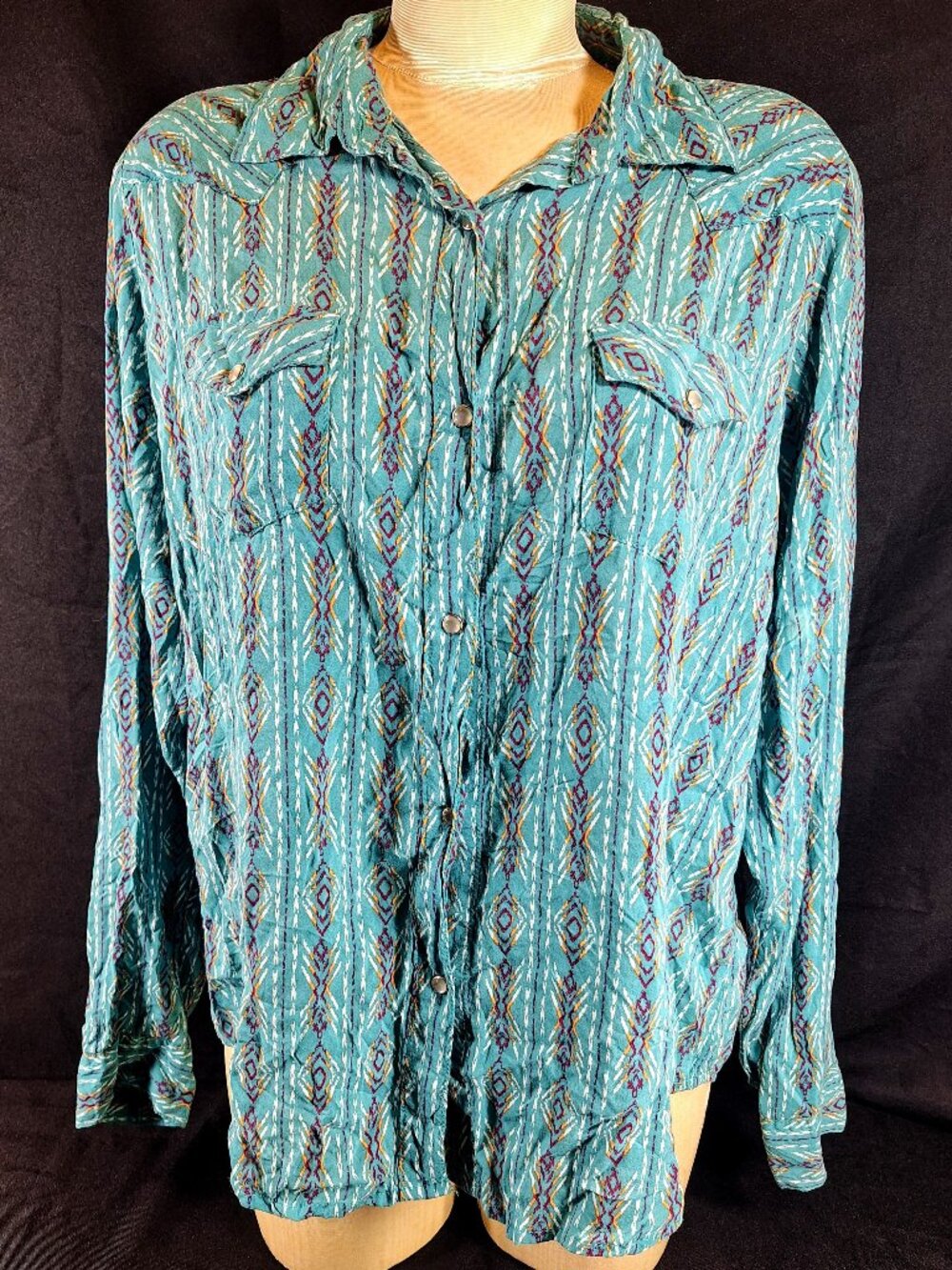Wrangler Wrancher Women's Teal Western Long Sleeve Shirt Pearl Snaps XXL